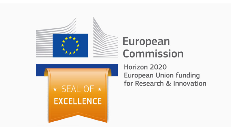 logo: seal of excellence by the European Commision (Horizon 2020 European Union funding for Research and Innovation)